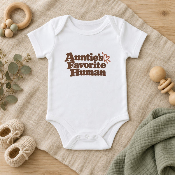 Auntie's Favorite Human baby bodysuit in white