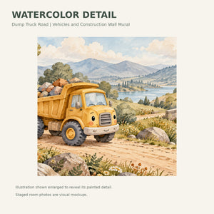 Watercolor Dump Truck Road Wall Mural, image 4