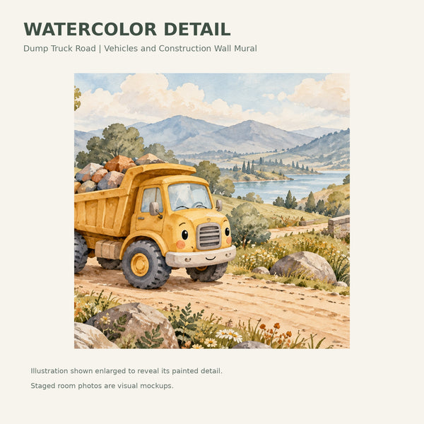Watercolor Dump Truck Road Wall Mural, image 4
