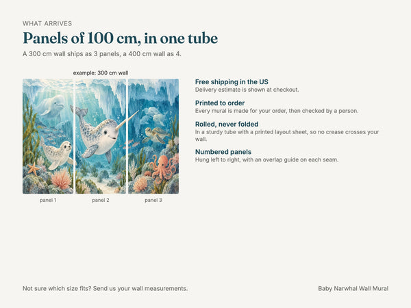 Watercolor Baby Narwhal Ocean Wall Mural, image 8
