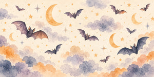 Watercolor Bats and Moons Halloween Wall Mural, image 3