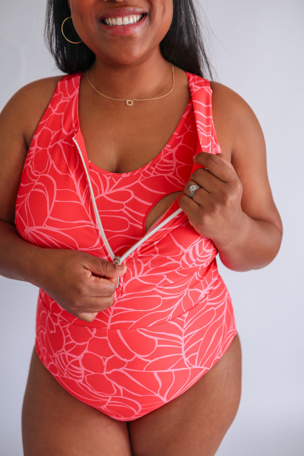 One Piece Zip Breastfeeding Swimsuit 2026
