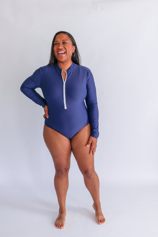 Long Sleeve One Piece Zip Up Breastfeeding Swimsuit 2026 | FINAL SALE