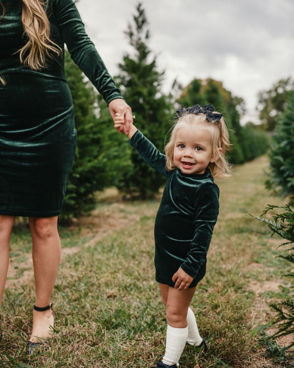 Delta Mock Neck Dress - Hunter Green Velour