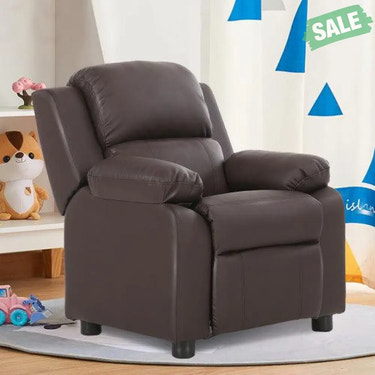 Deluxe Kids Armchair Recliner Headrest Sofa w/ Storage Arms-Brown Brown Kids Chairs & Seating