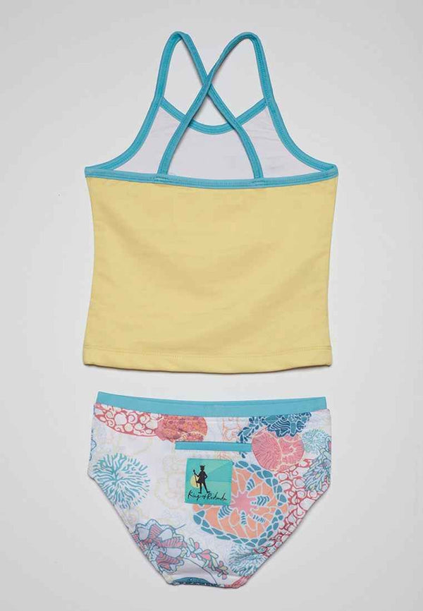 Simone Tankini Set in Coral - Stylish two-piece swimwear for babies, shown from angle 2.