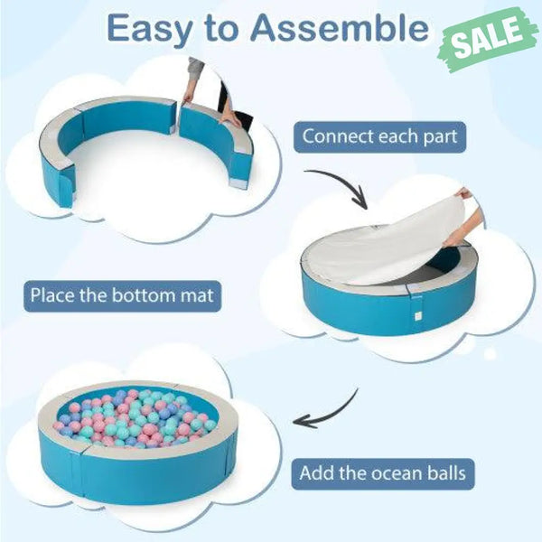 Detachable Foam Ball Pit with 50 Colorful Ocean Balls-Blue