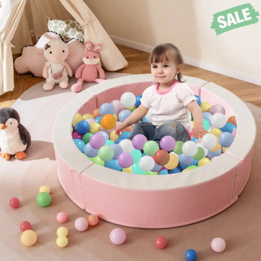 Detachable Foam Ball Pit with 50 Colorful Ocean Balls-Pink Baby Playpen & Playards
