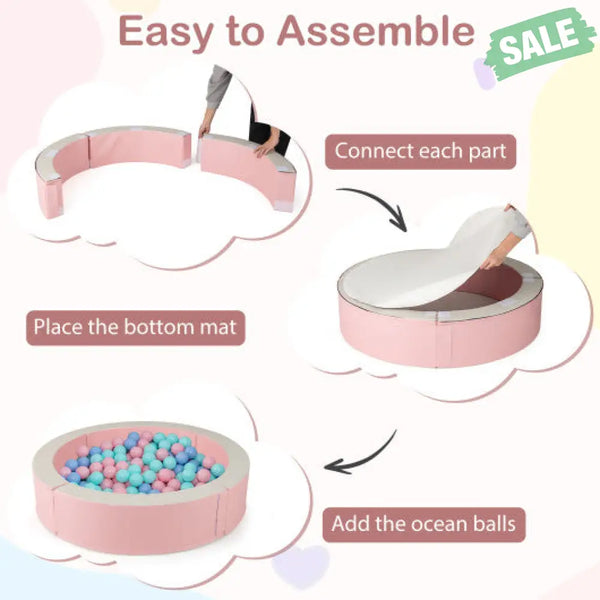 Detachable Foam Ball Pit with 50 Colorful Ocean Balls-Pink Baby Playpen & Playards