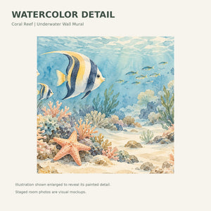 Watercolor Coral Reef Ocean Wall Mural, image 4