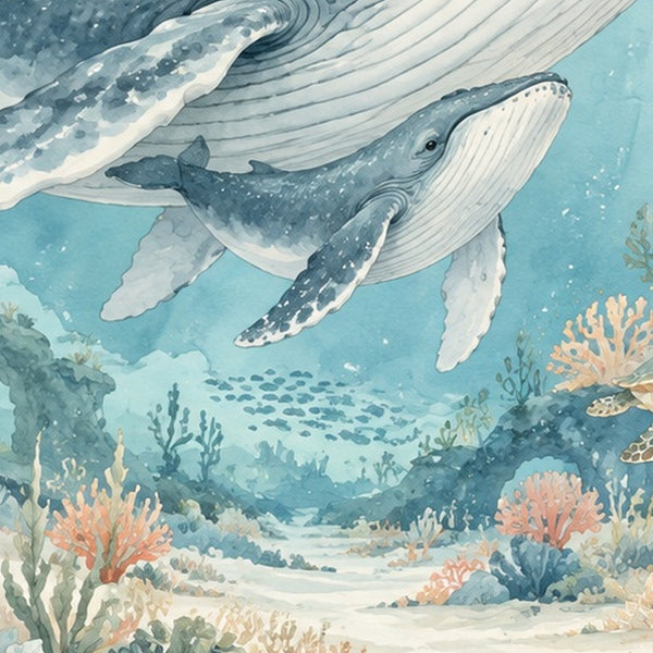 Ocean Kingdom shower curtain, close up of the watercolor artwork