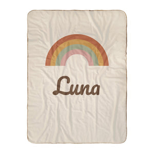 Boho Rainbow sherpa baby blanket in cream