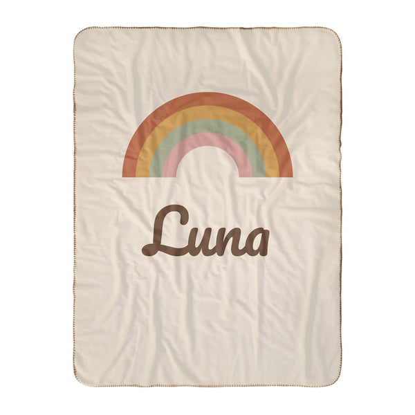 Boho Rainbow sherpa baby blanket in cream