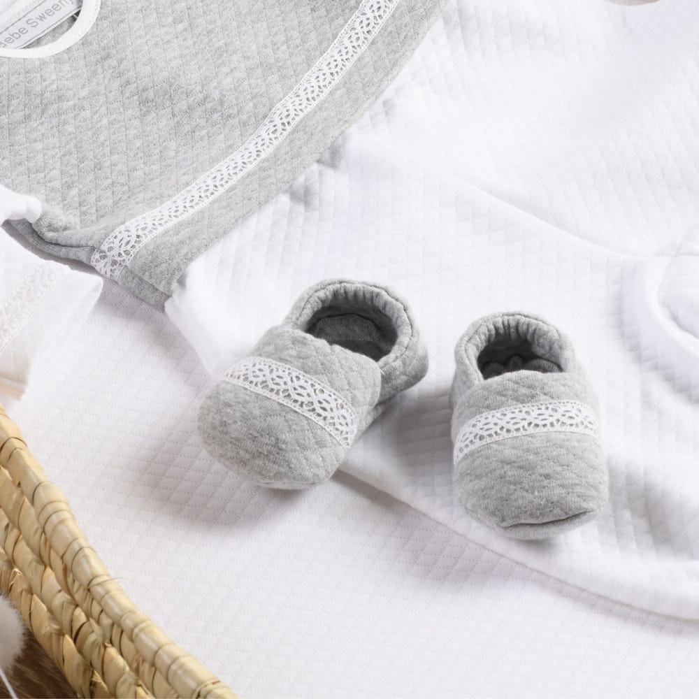 Boys Grey Quilted Cotton Booties - MOOGCO Baby