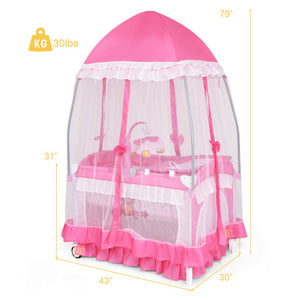Portable Baby Playpen Crib Cradle with Carring Bag-Pink