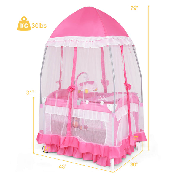 Portable baby playpen crib cradle with carrying bag, perfect for safe sleep and play on the go. Angle 5 view.