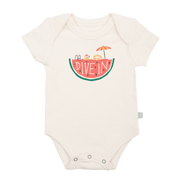 Graphic bodysuit "Dive In" for babies, featuring a fun design in a short sleeve style. Perfect for playtime!