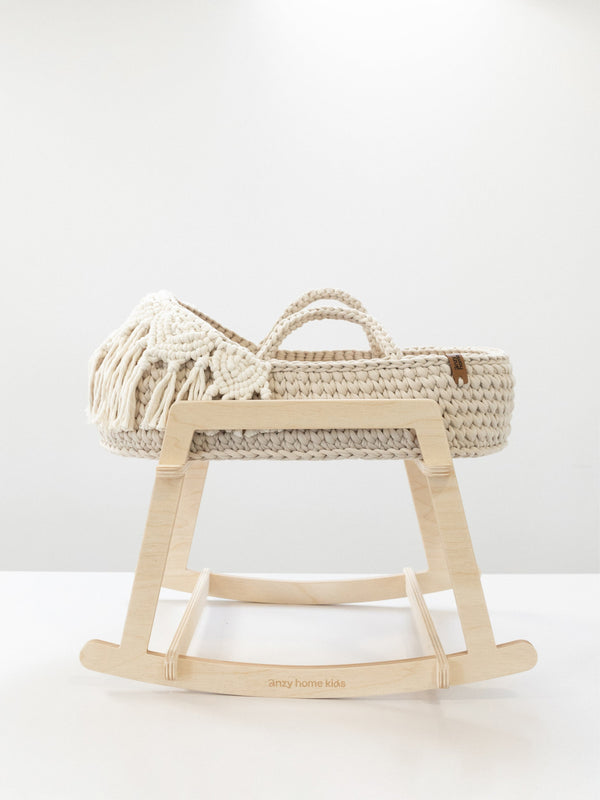 Doll Moses Basket Macrame Hood w/Rocking Stand