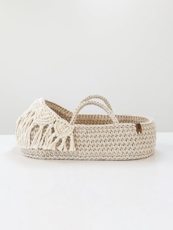 Doll Moses Basket Macrame Hood w/Rocking Stand