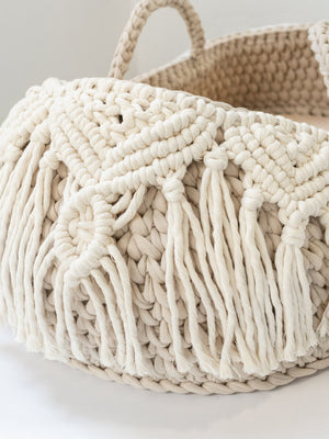Doll Moses Basket Macrame Hood w/Rocking Stand