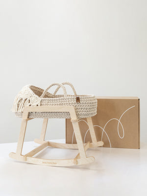 Doll Moses Basket Macrame Hood w/Rocking Stand