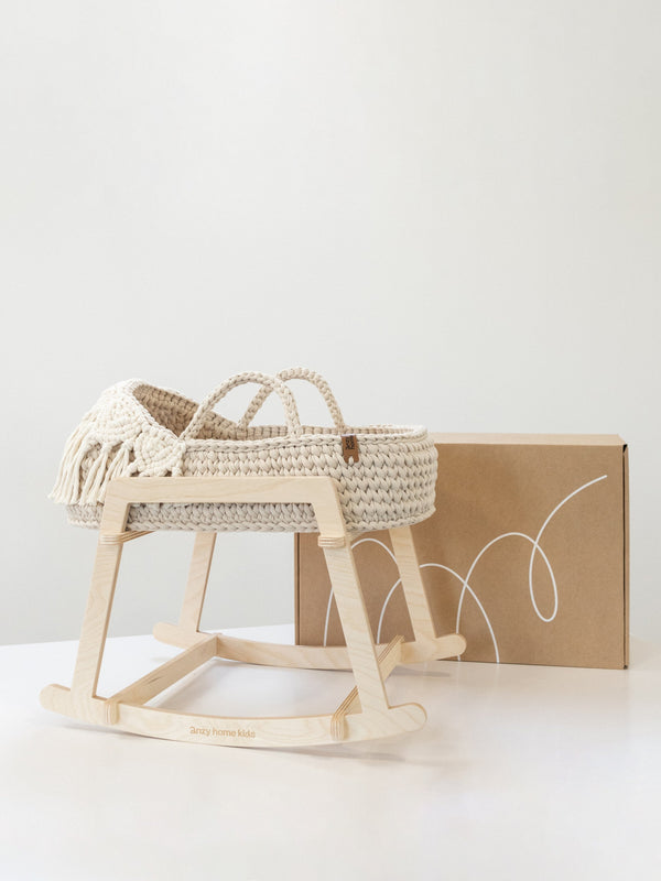 Doll Moses Basket Macrame Hood w/Rocking Stand