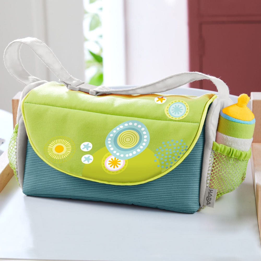"Summer Meadow Diaper Bag for dolls, stylish and functional accessory for pretend play."