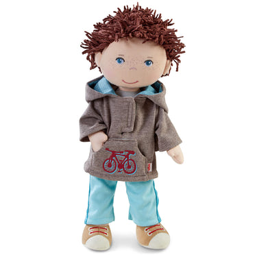 Soft doll Lian in a cozy hoodie, perfect for cuddles and imaginative play. Ideal gift for babies and toddlers.
