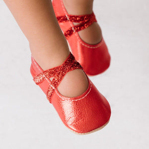 Ruby ballet slipper baby shoe in angle 4 view, perfect for little dancers and stylish outfits.