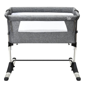 Portable baby bed side sleeper bassinet crib with carrying bag, perfect for travel and restful sleep. Angle 3 view.