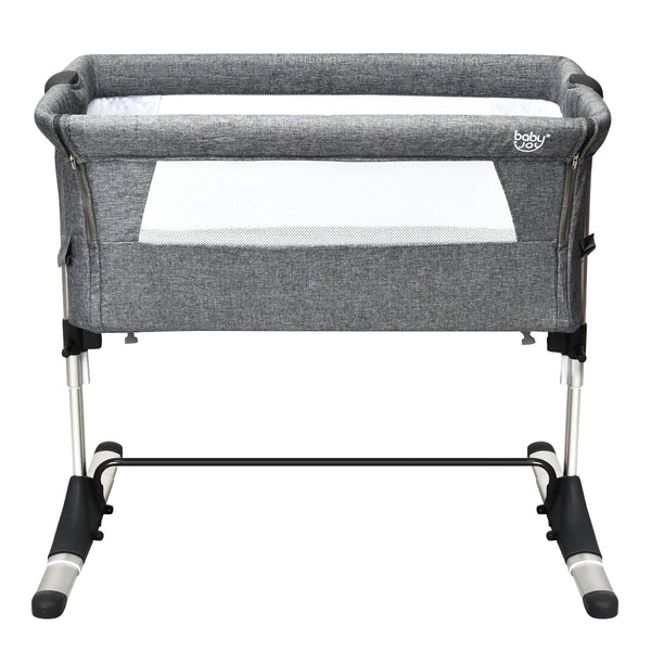 Portable baby bed side sleeper bassinet crib with carrying bag, perfect for travel and restful sleep. Angle 3 view.