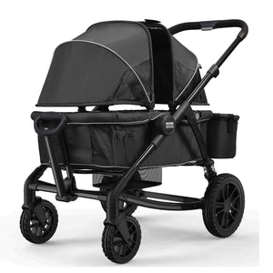 All-Terrain Stroller Wagon, 2 Seats Foldable Expedition 2-in-1 Collapsible Wagon Stroller, Includes Canopy, Parent Organizer, Snack Tray & Cup Holders, 55lbs for Single Seat, Black