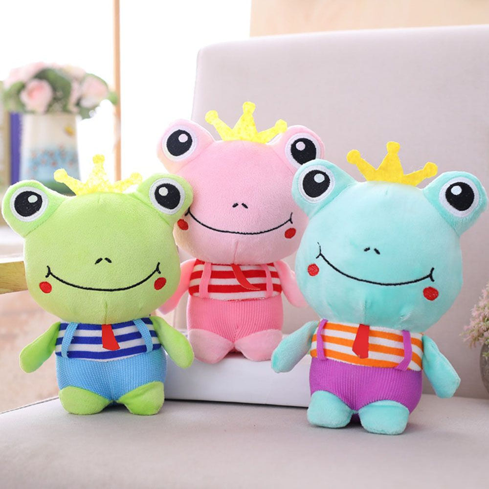 3Pcs cartoon frog plush toys in random colors for bed and sofa decoration, perfect for babies and toddlers.