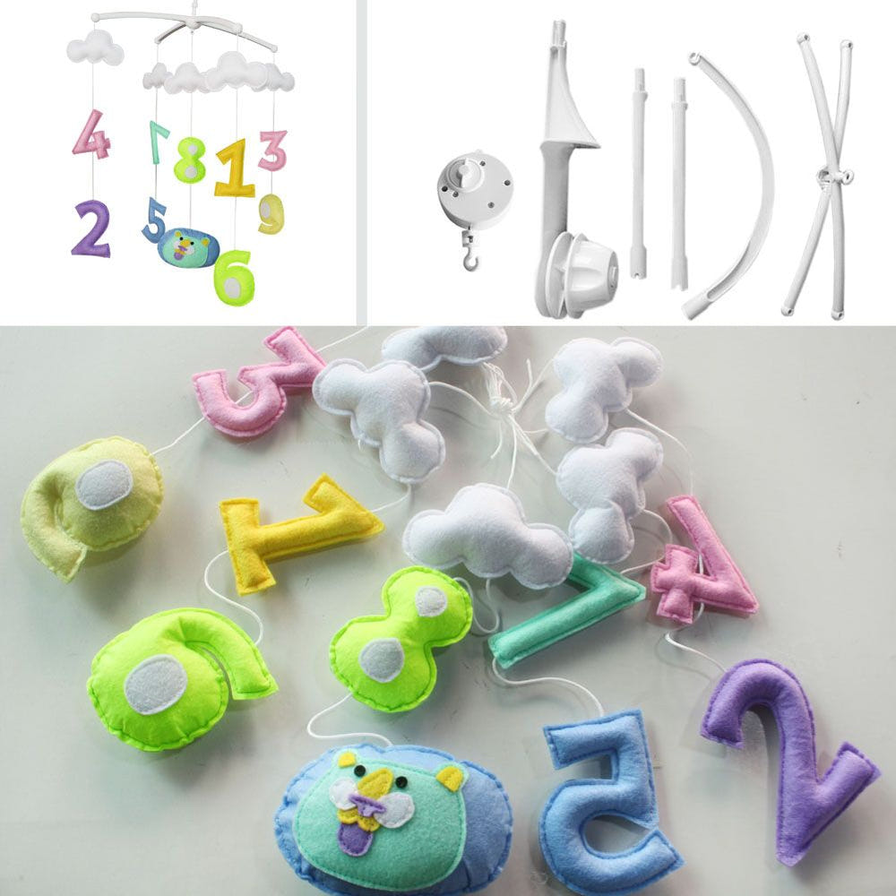 Handmade colorful numbers baby crib mobile, musical nursery decor for boys and girls.