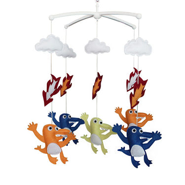Fire Breathing Monsters Halloween crib mobile for babies, featuring musical and decorative elements for nursery decor.