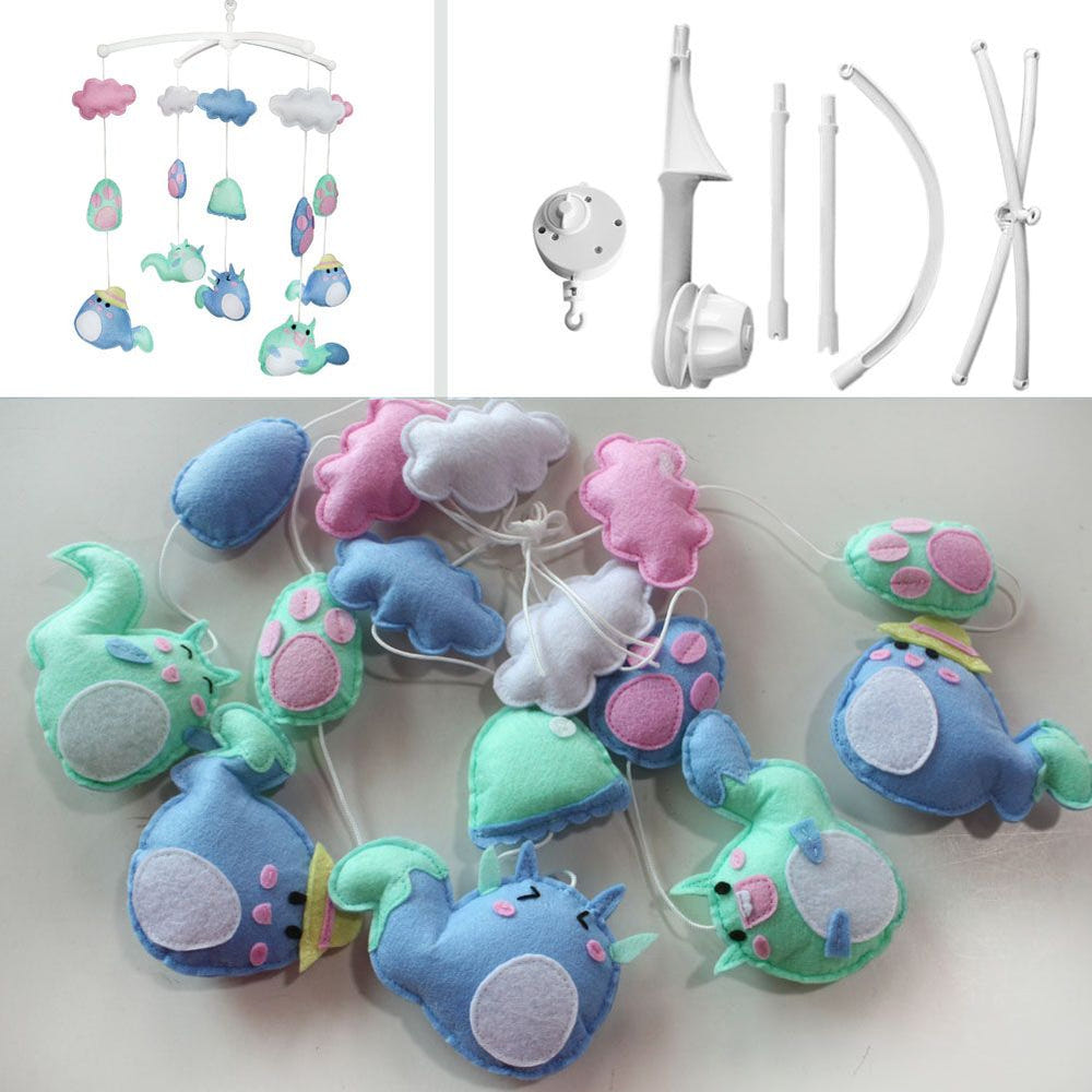 Handmade blue-green squirrel musical crib mobile for boys and girls, perfect for nursery bedding and sleep.