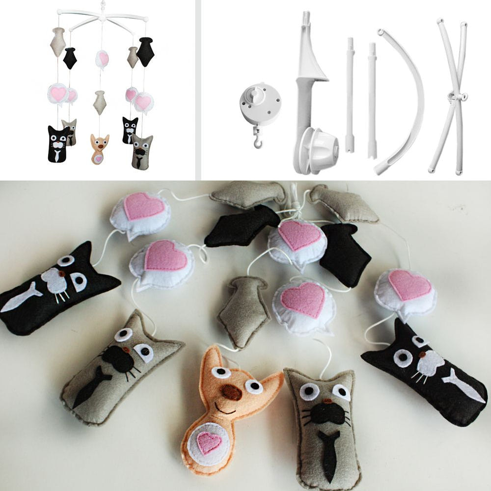 Cute Cats Gentlemen Baby Crib Mobile - Musical toy for Halloween decor and nursery accessory.