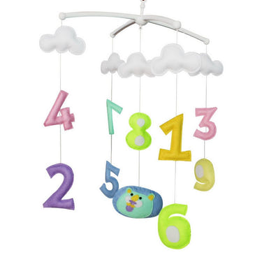 Handmade colorful numbers baby crib mobile, musical nursery decor for boys and girls.