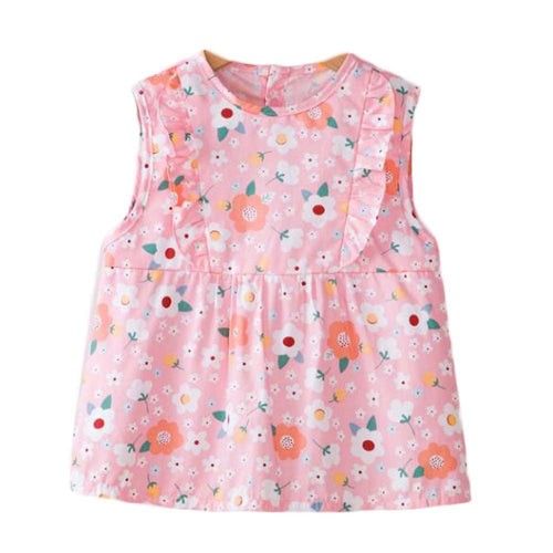 Pink Flora Baby's Waterproof Apron Smock for Girls - Sleeveless Bib for Mess-Free Eating.