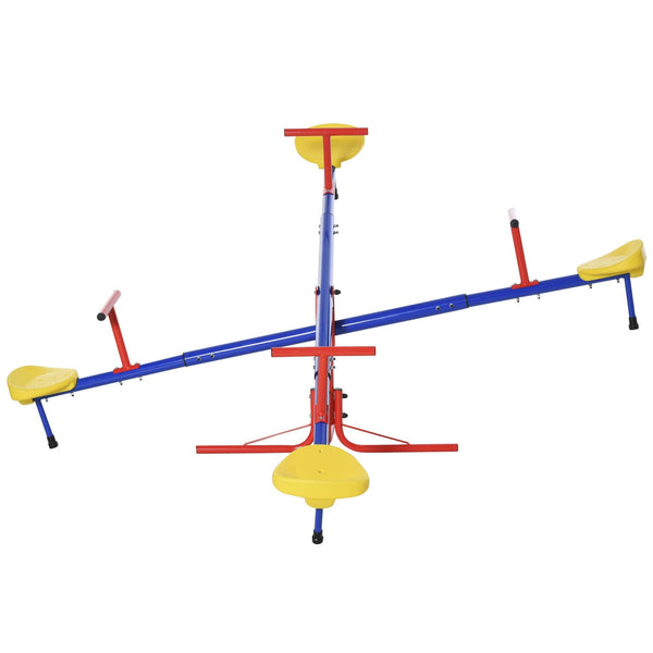 Outsunny Kids Seesaw Swivel Teeter Totter with 360° Spinning, 4 Seater Seesaw Outdoor Playground Equipment for Backyard, Boys and Girls Aged 3-8 Years Old
