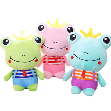 3Pcs cartoon frog plush toys in random colors for bed and sofa decoration, perfect for babies and toddlers.