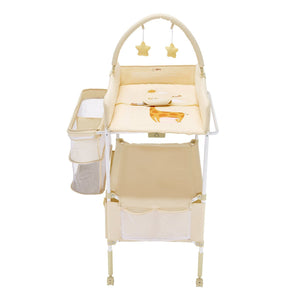 Baby Changing Table, Foldable Diaper Change Station with 2 Fabric Drawers, Side Basket & Hanging Rod, Adjustable Height Portable Changing Table with Lockable Wheels & 2 Star Toys, Light Beige