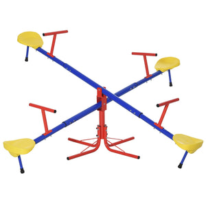 Outsunny Kids Seesaw Swivel Teeter Totter with 360° Spinning, 4 Seater Seesaw Outdoor Playground Equipment for Backyard, Boys and Girls Aged 3-8 Years Old
