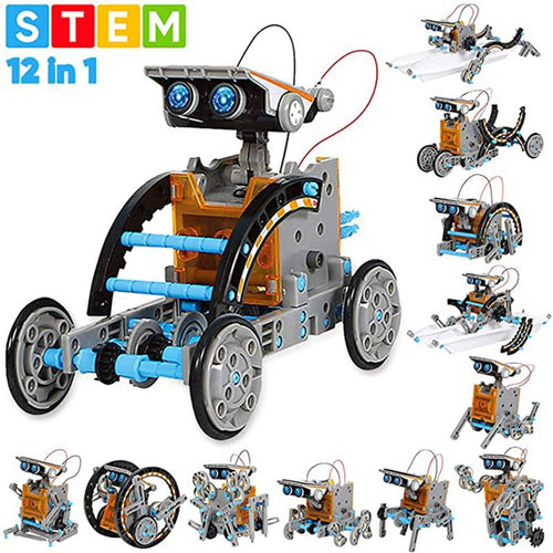STEM Solar Robot Kit for kids - 12-in-1 educational toy for ages 8-13, solar-powered DIY science experiments.
