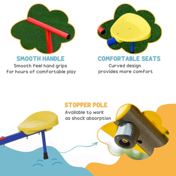Outsunny Kids Seesaw Swivel Teeter Totter with 360° Spinning, 4 Seater Seesaw Outdoor Playground Equipment for Backyard, Boys and Girls Aged 3-8 Years Old