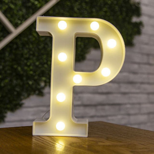 Alphabet LED lights for baby decor, perfect for weddings, birthdays, and Christmas celebrations. Angle 2 view.