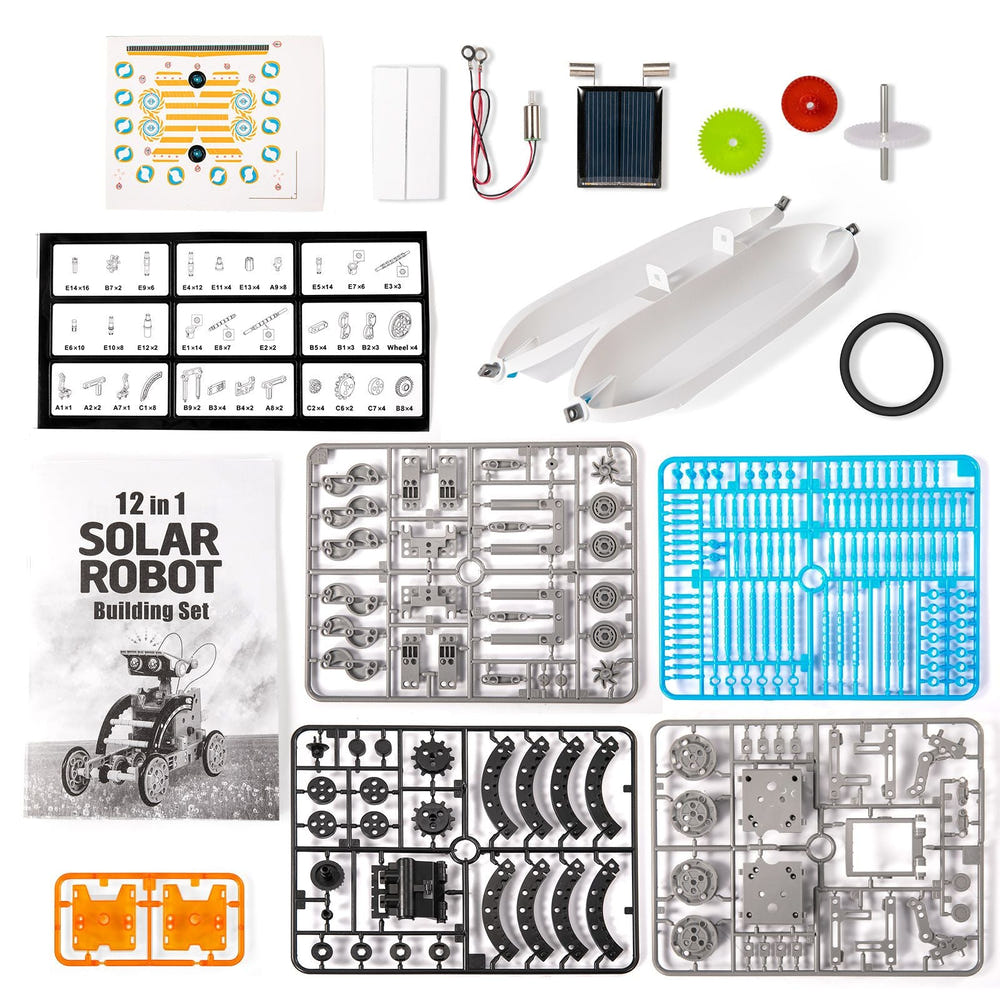 STEM Solar Robot Kit for kids - 12-in-1 educational toy for ages 8-13, solar-powered DIY science experiments.