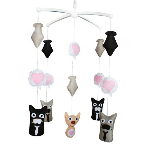 Cute Cats Gentlemen Baby Crib Mobile - Musical toy for Halloween decor and nursery accessory.