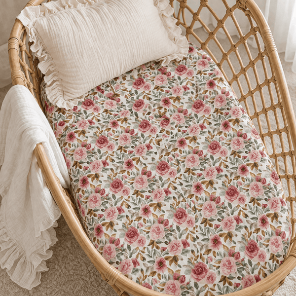 Dusty Pink Floral Bamboo Changing Pad Cover