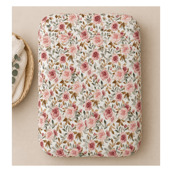 Dusty Pink Floral Bamboo Changing Pad Cover